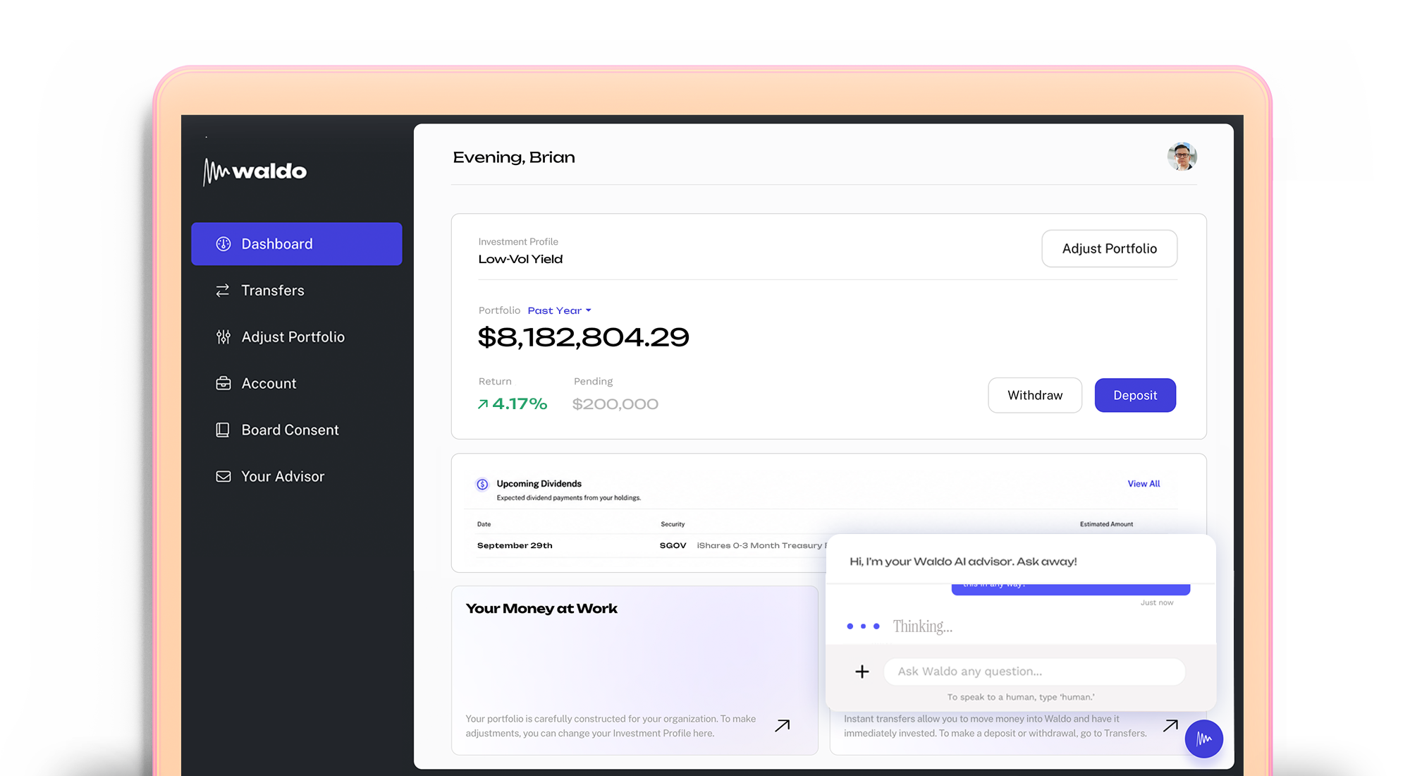 Waldo dashboard, select your investment strategy